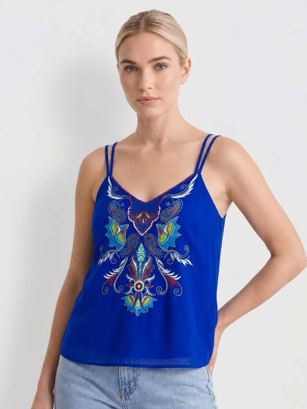 Charlotte Russe Embroidered Tank Top Size S Blue Boho Cami